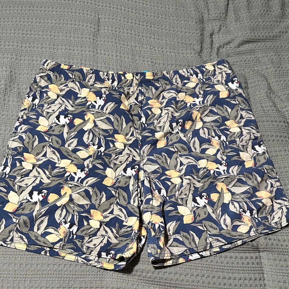 Big Dogs Men's Leaf Print Shorts - Blue and Yellow